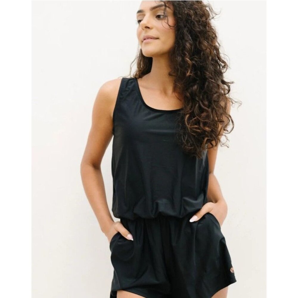 Honey Mark Sage Swim Romper Womens 3XL Black Sleeveless Stretch Fit Pockets‎ NEW